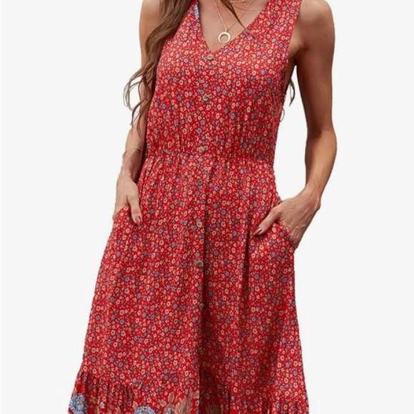 brovave Dresses & Skirts - Brovave bohemian Red Ruffled V-Neckline Knee-Length Sundress sz xl